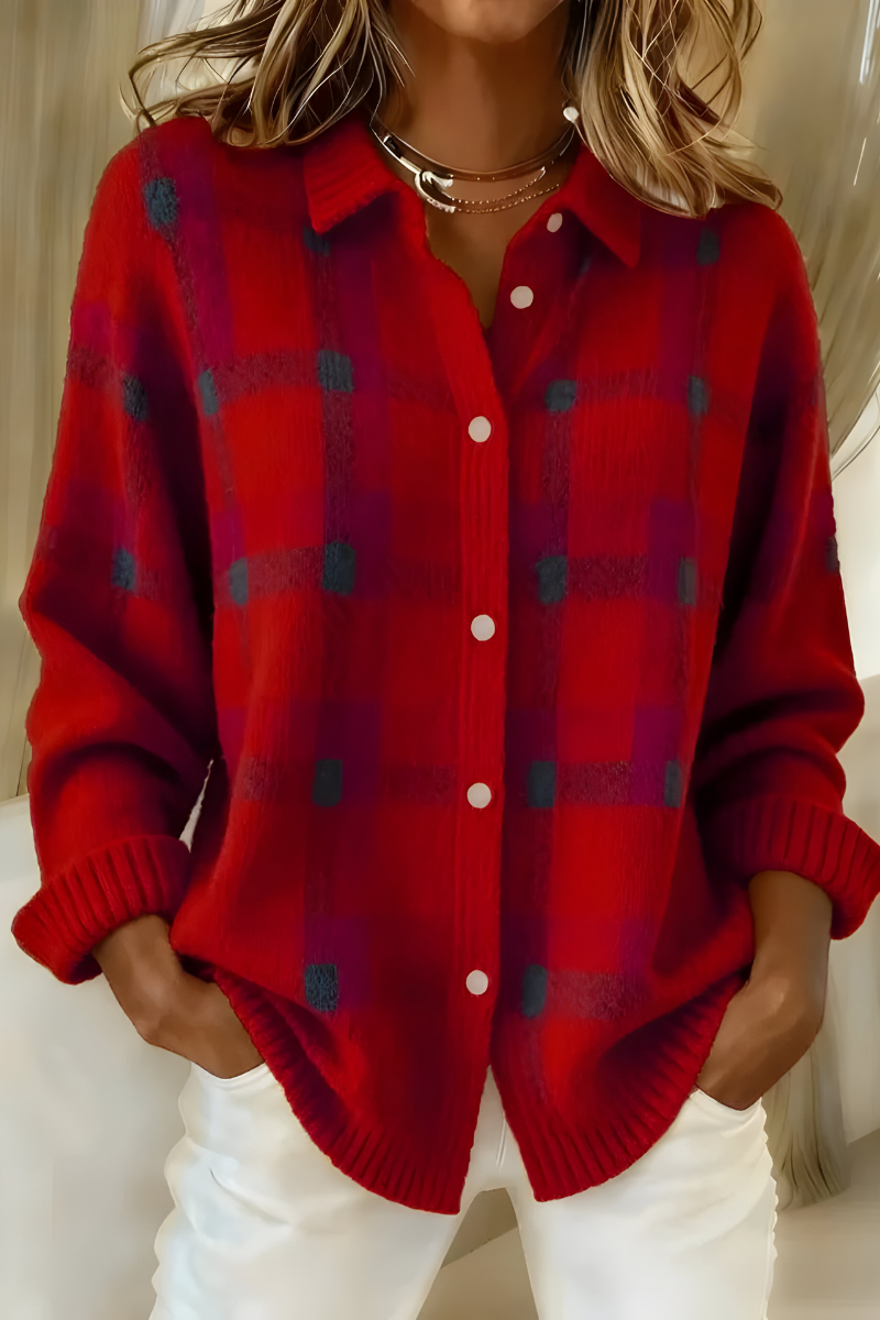 Zahara | Women's Relaxed Plaid Cardigan Sweater - Loose Fit V-Neck Button-Down Tartan Knit Jacket with Pockets for Fall & Winter