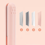 Mini 2-in-1 travel curling and straightening iron, light pink body with indicators