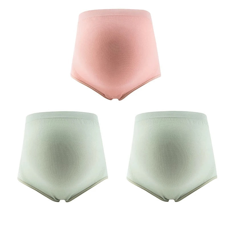 Maternity high-waisted over-bump briefs, 3-pack in blush and two sage shades