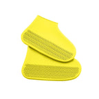Yellow reusable waterproof shoe covers with elastic ankle and zigzag tread soles