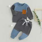 Baby Jogger 2-piece winter outfit: blue and dark gray colorblock sweatshirt + sweatpants, drawstring.