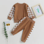 Baby Jogger 2-piece baby outfit with tan check sweatshirt and jogger pants