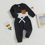 Black baby sweatshirt and jogger pants set with color-block chest pocket