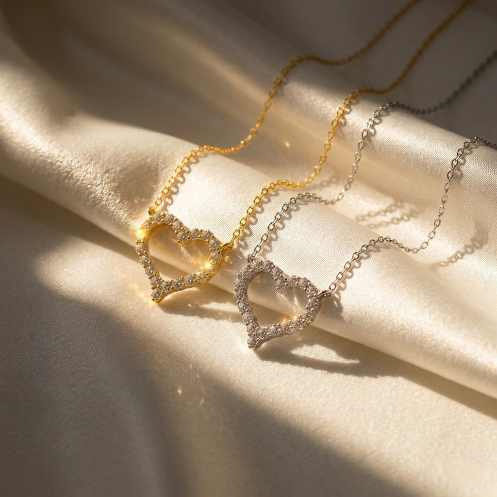 Vireya | Open Heart Necklace for Women - Sparkling Pendant Delicate Chain Elegant Fit-Necklaces-Gold-Camoufit