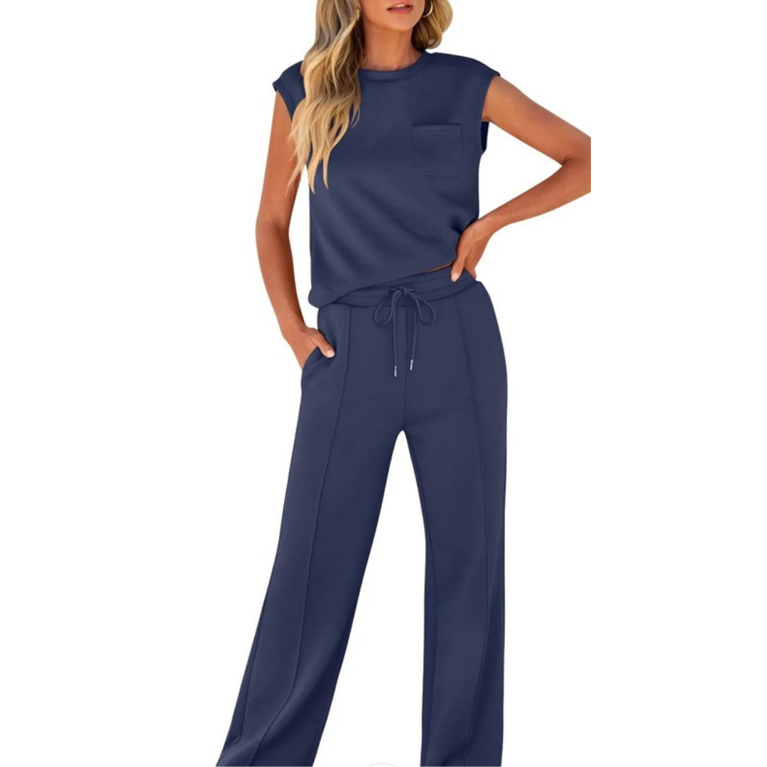 Sorelli | Lounge Set for Women - Casual Soft Minimalist Relaxed Cosy Two Piece Modern Fit-Loungewear set-Dark Blue-S-Camoufit