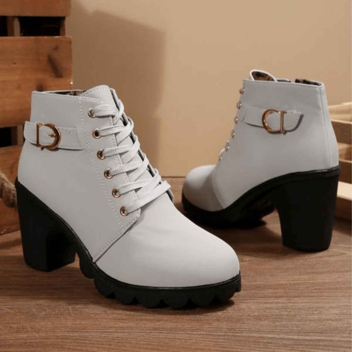 Mechi | Boots For Women | Lace Up Ankle Block Heel Gray