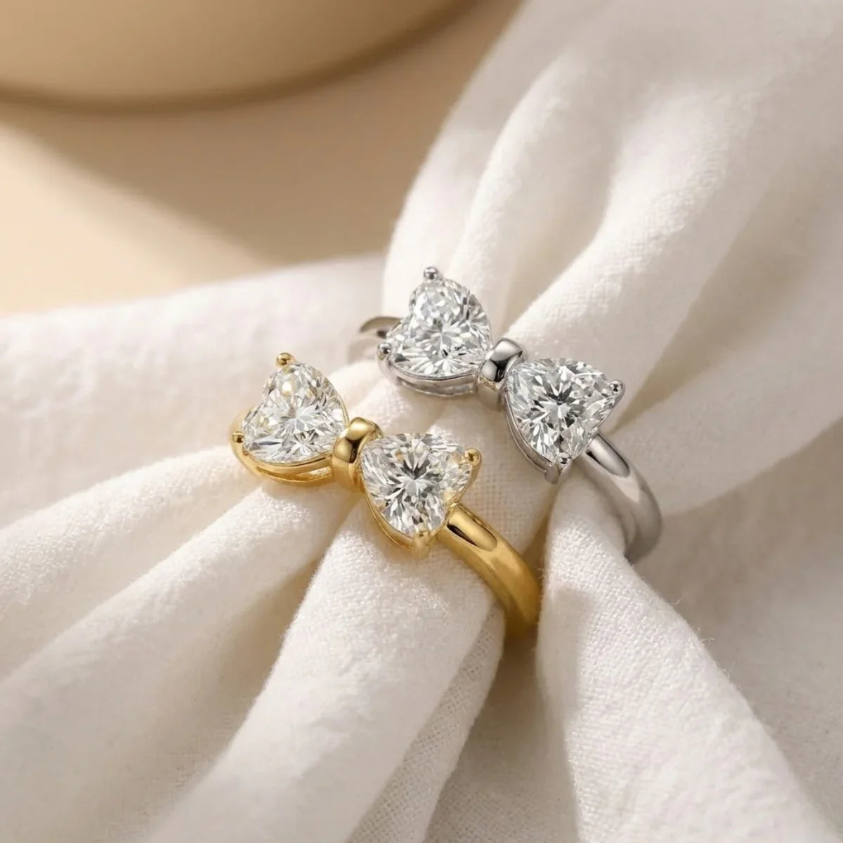 Alouette | Promise Ring for Women - Twin Heart Stone Gold Band Elegant Fit-Ring-Gold-5-Camoufit