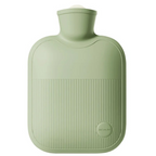 Large hot water bottle with ribbed soft cover, green, wide screw-top