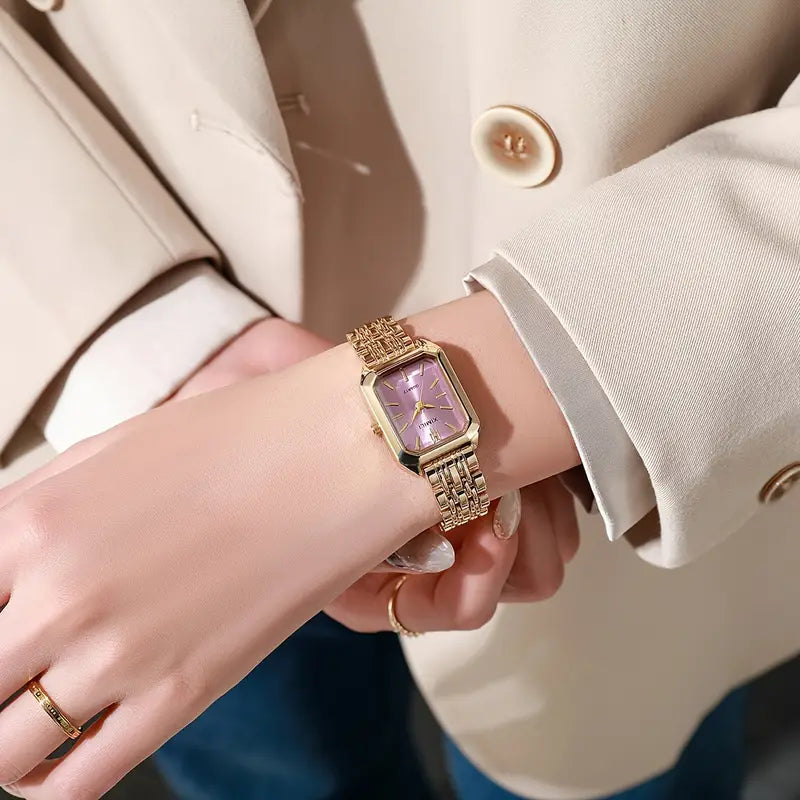 Rovina | Watch for Women - Gold Refined Link Bracelet Stainless Steel Elegant Everyday Fit-Watches-Pink-Camoufit
