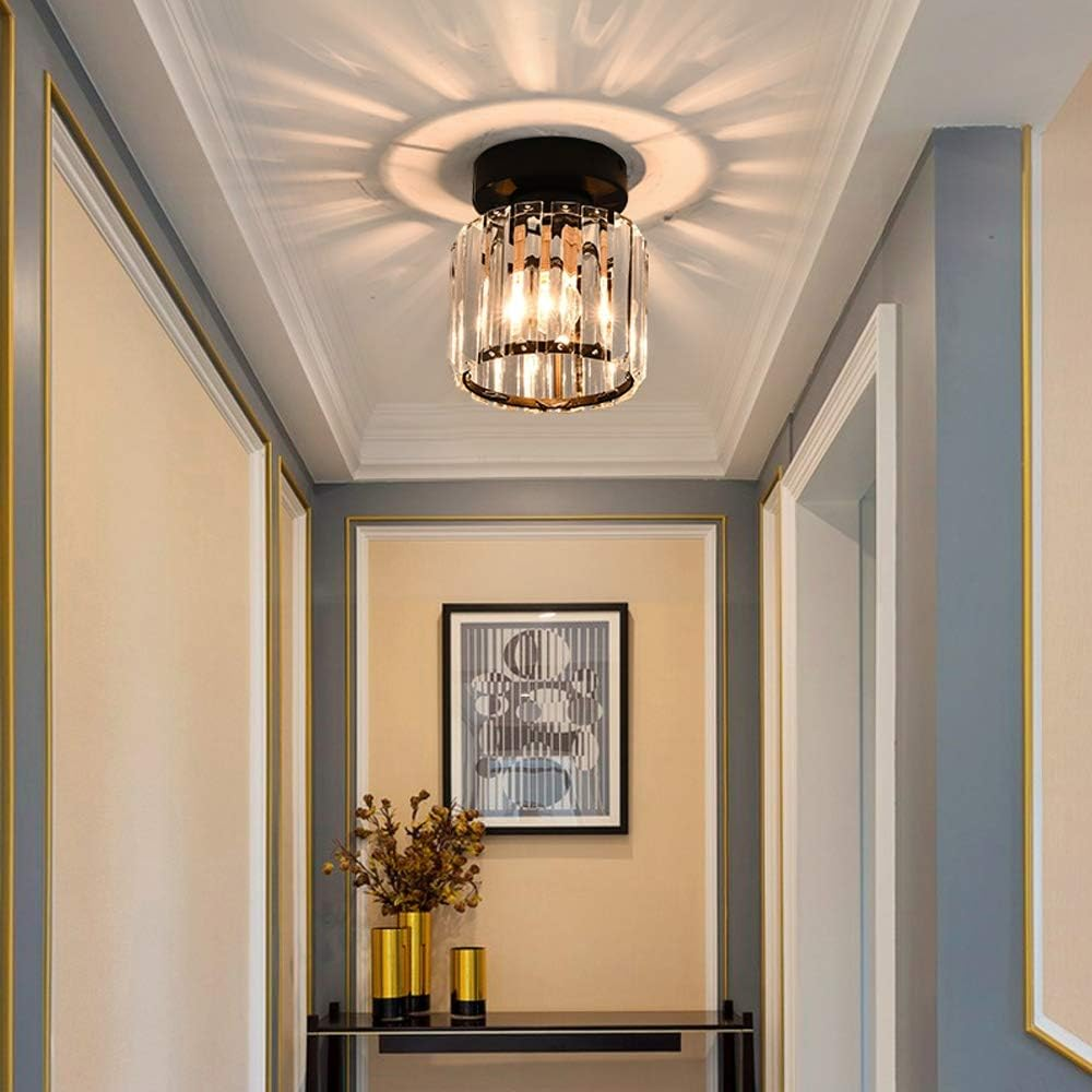 Modern Crystal Ceiling Lamp – Crystal Flush Mount Ceiling Light with Brass Fixture, Round or Square, Gold or Black – CrystalGlow