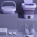 Purple collapsible washing bucket with open lid and handle, 2.6-gallon capacity