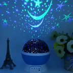Starry sky night light projecting blue star patterns, black star dome on blue base