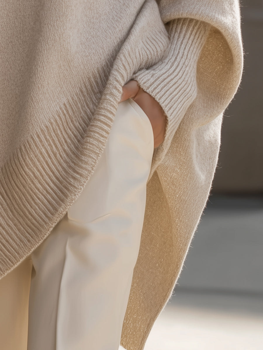 Sephira | Women's Sweater | Oversized Poncho Ribbed Trim