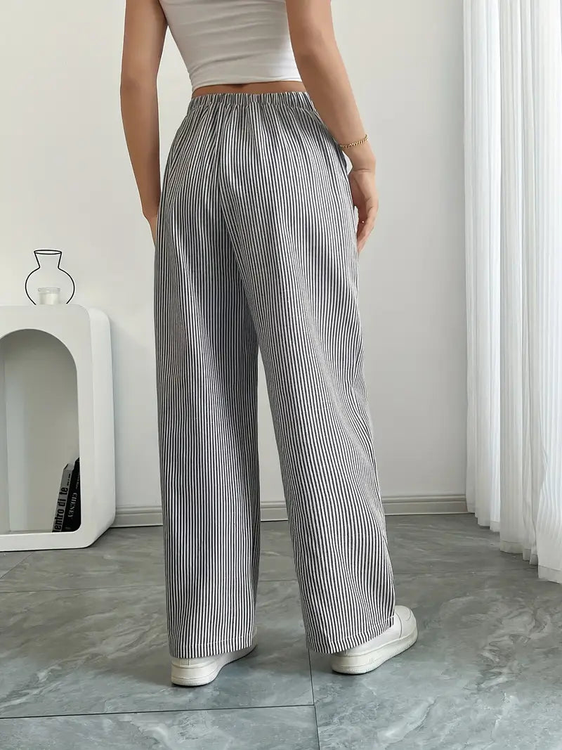 Isola | Wide Leg Trousers for Women - Striped Flared Drawstring Boho Beach Summer Fit-Women's Pants-Yellow-S-Camoufit
