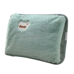 Rechargeable hot water heating pad with green fleece cover and Bear patch