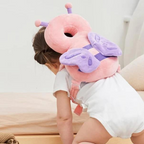 Padded baby head protector backpack cushion, pink and lavender neck collar