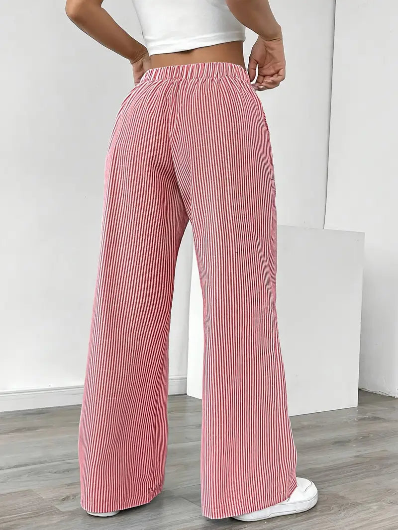 Isola | Wide Leg Trousers for Women - Striped Flared Drawstring Boho Beach Summer Fit-Women's Pants-Yellow-S-Camoufit