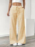 Isola | Wide Leg Trousers for Women - Striped Flared Drawstring Boho Beach Summer Fit-Women's Pants-Yellow-S-Camoufit