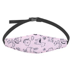 Child car seat headrest strap with light pink animal pattern and adjustable black strap
