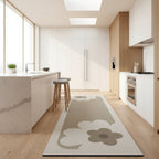 Dark gray kitchen rug with light flower pattern, non-slip rubber backing.