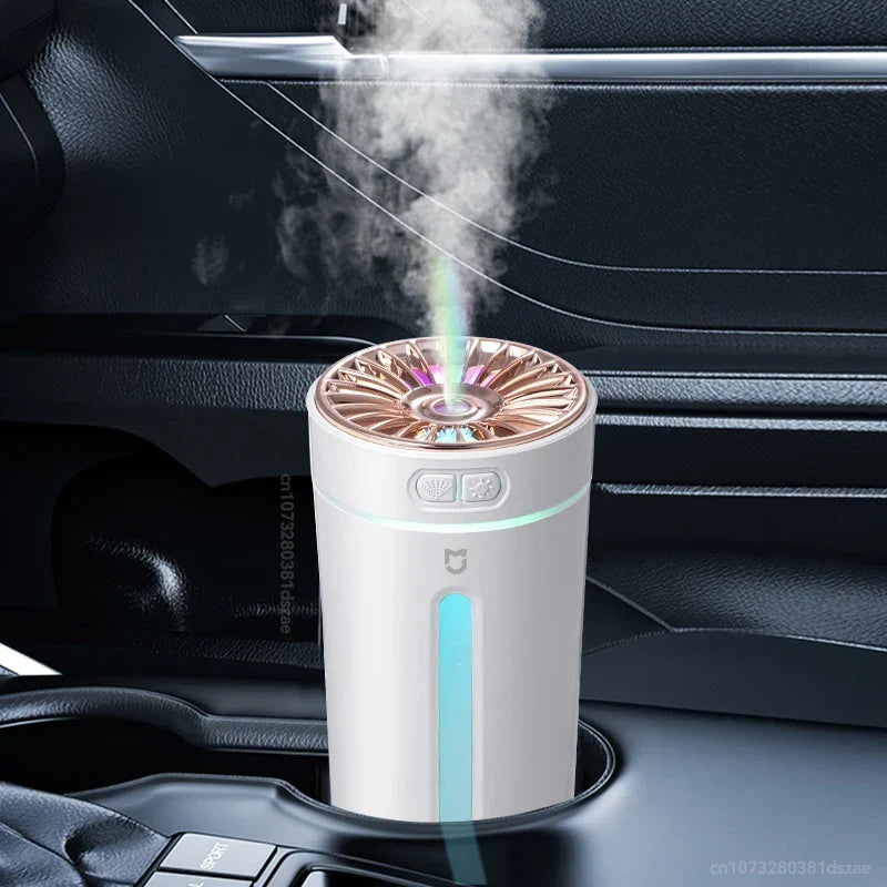 USB humidifier column aroma diffuser, white with blue light, emits cool mist