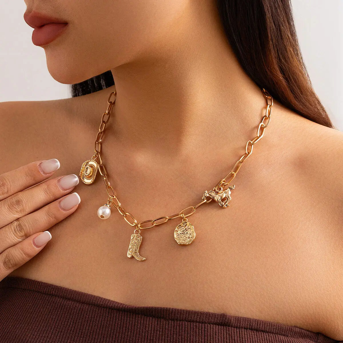 Veloura | Women's Necklace & Bracelet Set – Western Charm Chain Design-Jewelry-Necklace-Gold-