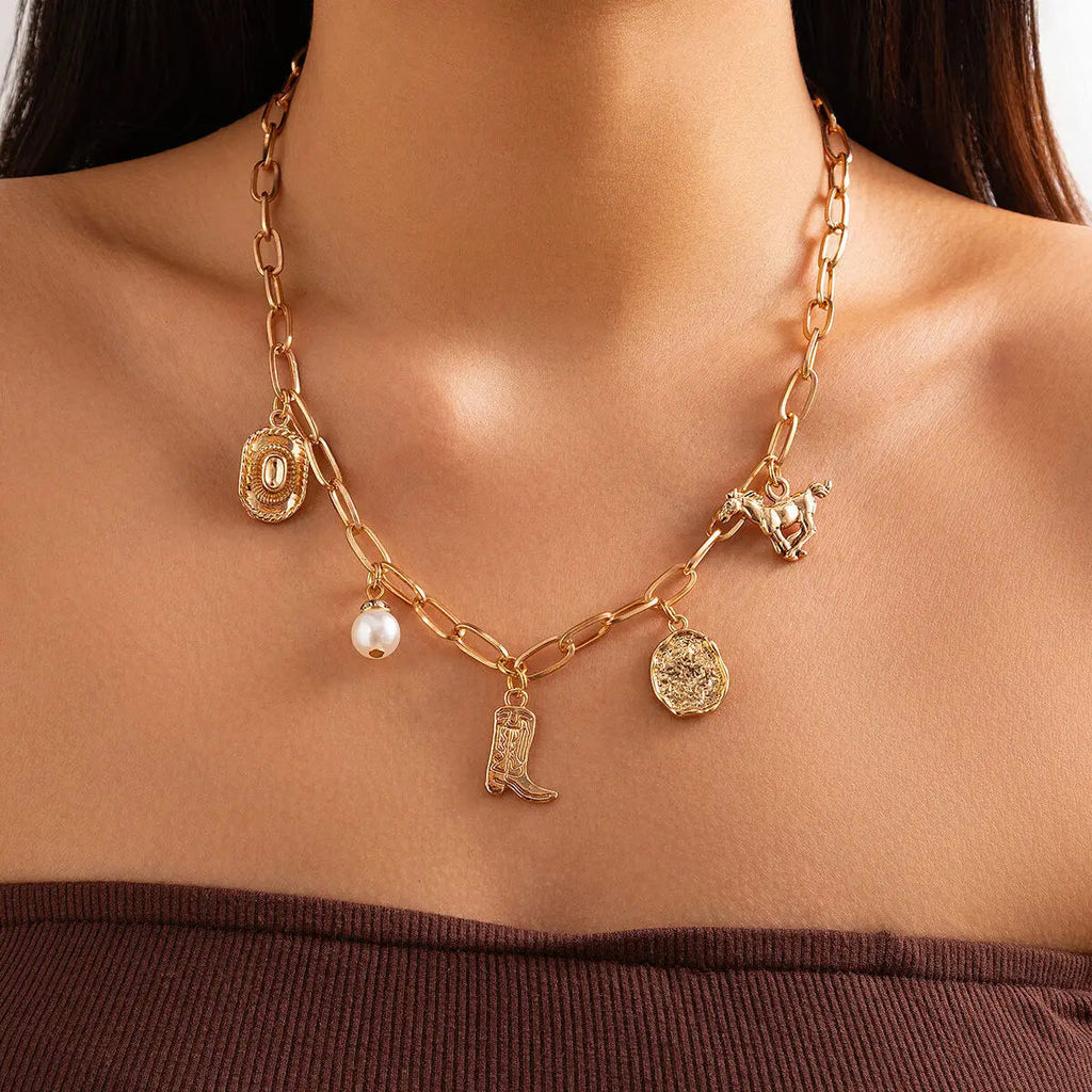 Veloura | Women's Necklace & Bracelet Set – Western Charm Chain Design-Jewelry-Necklace-Gold-