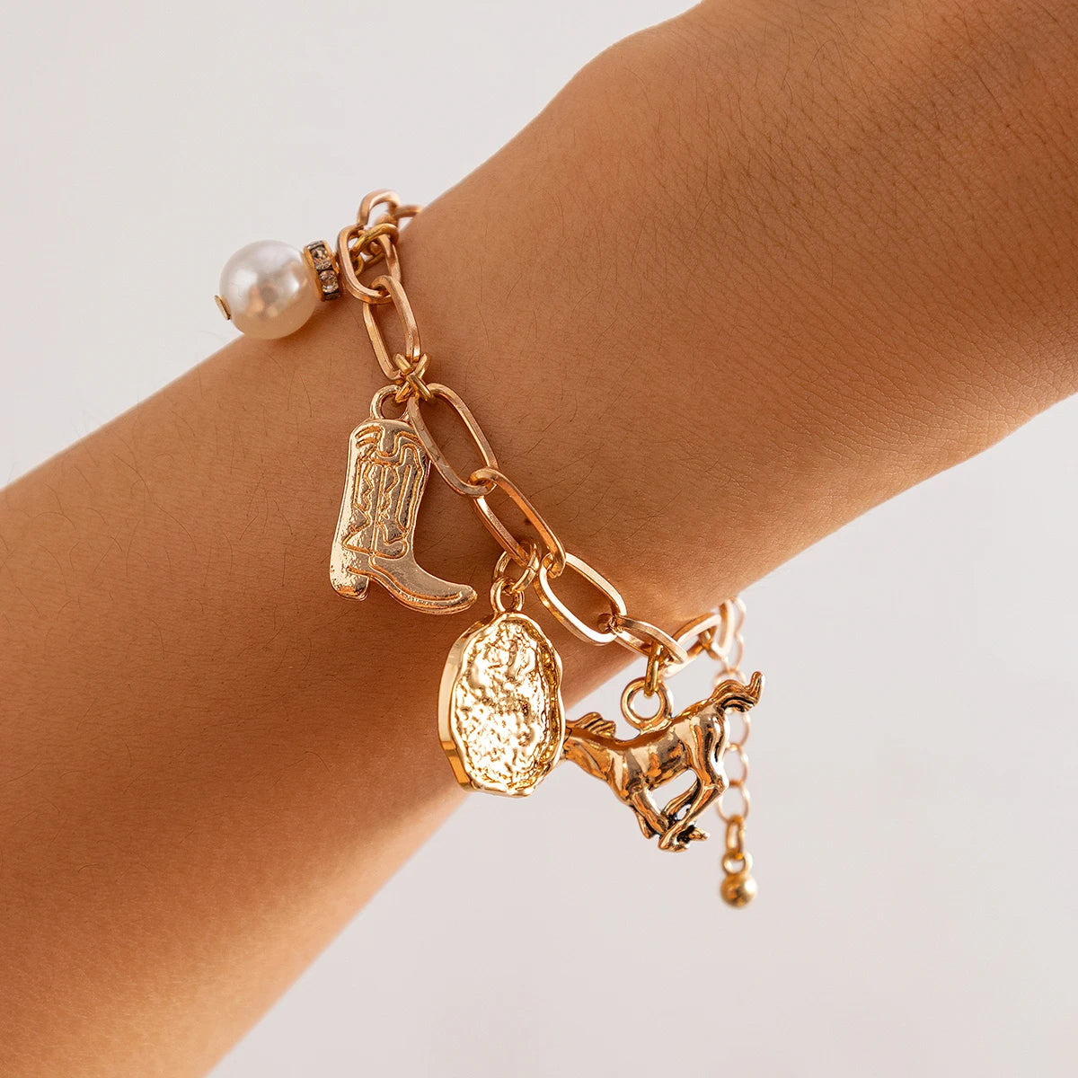 Veloura | Women's Necklace & Bracelet Set – Western Charm Chain Design-Jewelry-Bracelet-Gold-