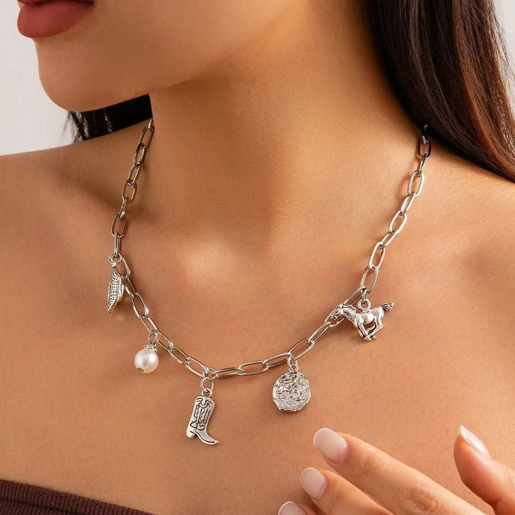 Veloura | Women's Necklace & Bracelet Set – Western Charm Chain Design-Jewelry-Necklace-Gold-
