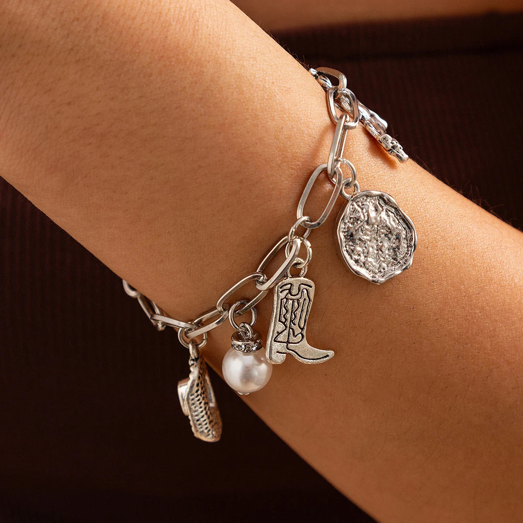 Veloura | Women's Necklace & Bracelet Set – Western Charm Chain Design-Jewelry-Bracelet-Sliver-