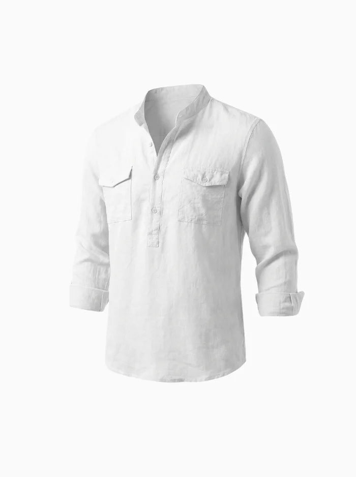 Adrian Men's Long Sleeve Shirt Cotton Blend-Men's Long Sleeve Shirt-CAMOUFIT-White-M-Camoufit