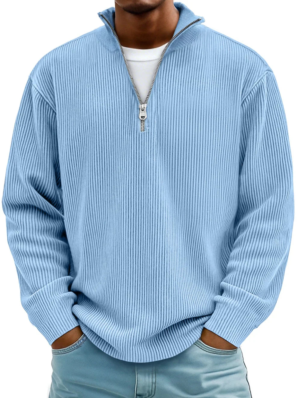 Vireon | Men's Half Zip Jumper Relaxed Fit Durable Knit Casual Pullover Sweater Layer-Men's Sweater-Blue-S-