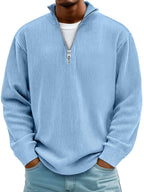 Vireon | Men's Half Zip Jumper Relaxed Fit Durable Knit Casual Pullover Sweater Layer-Men's Sweater-Blue-S-