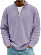Vireon | Men's Half Zip Jumper Relaxed Fit Durable Knit Casual Pullover Sweater Layer-Men's Sweater-Purple-S-