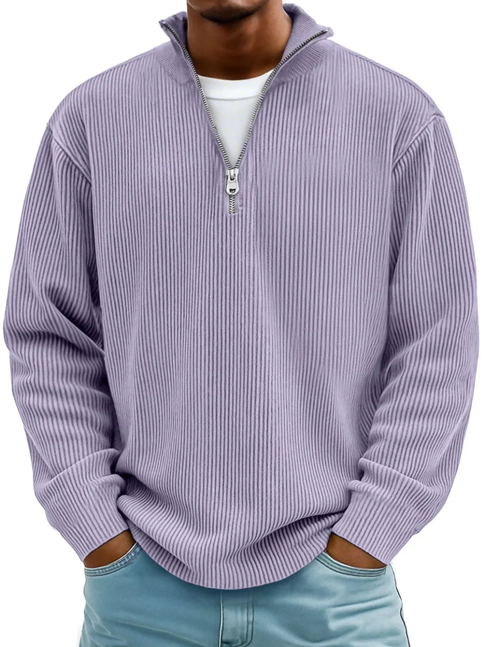 Vireon | Men's Half Zip Jumper Relaxed Fit Durable Knit Casual Pullover Sweater Layer-Men's Sweater-Purple-S-
