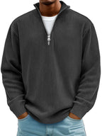 Vireon | Men's Half Zip Jumper Relaxed Fit Durable Knit Casual Pullover Sweater Layer-Men's Sweater-Black-S-