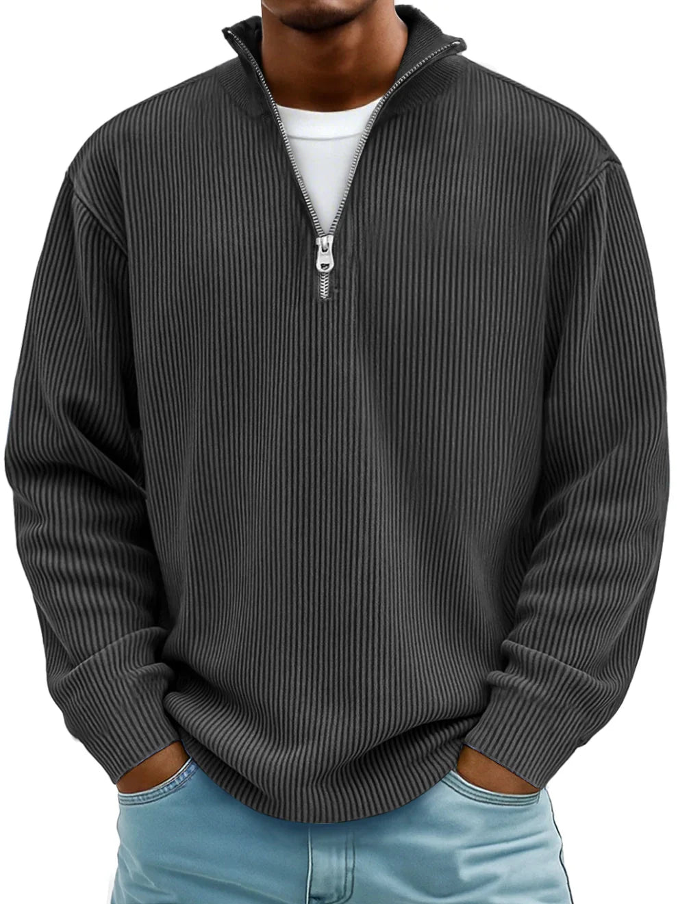 Vireon | Men's Half Zip Jumper Relaxed Fit Durable Knit Casual Pullover Sweater Layer-Men's Sweater-Black-S-