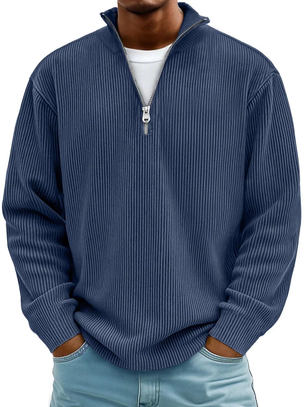 Vireon | Men's Half Zip Jumper Relaxed Fit Durable Knit Casual Pullover Sweater Layer-Men's Sweater-Navy-S-