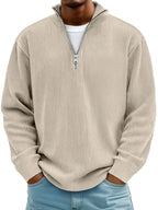 Vireon | Men's Half Zip Jumper Relaxed Fit Durable Knit Casual Pullover Sweater Layer-Men's Sweater-Khaki-S-