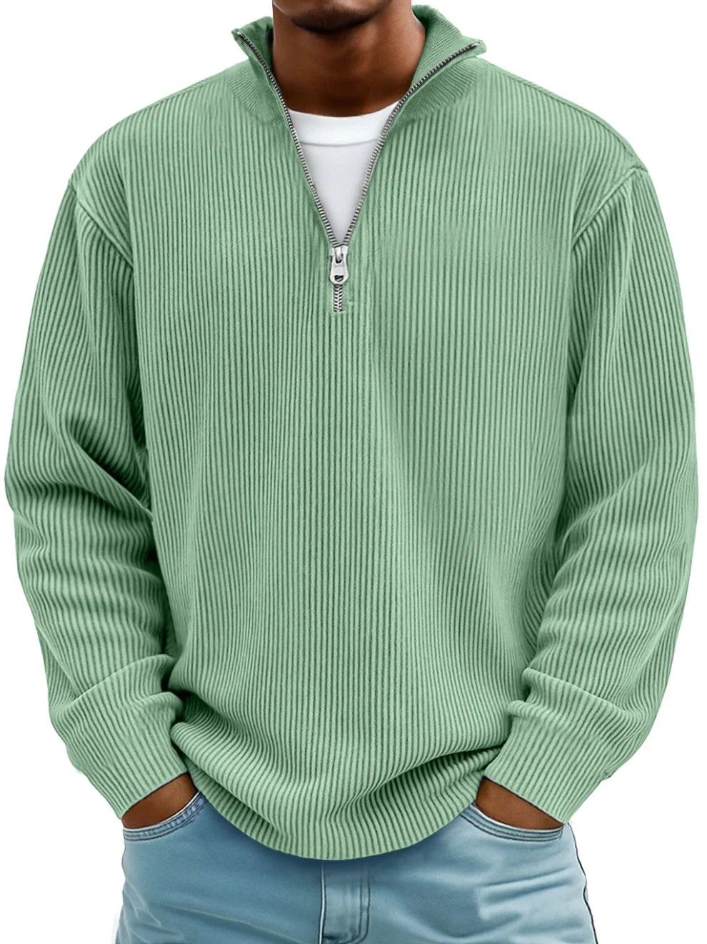 Vireon | Men's Half Zip Jumper Relaxed Fit Durable Knit Casual Pullover Sweater Layer-Men's Sweater-Green-S-