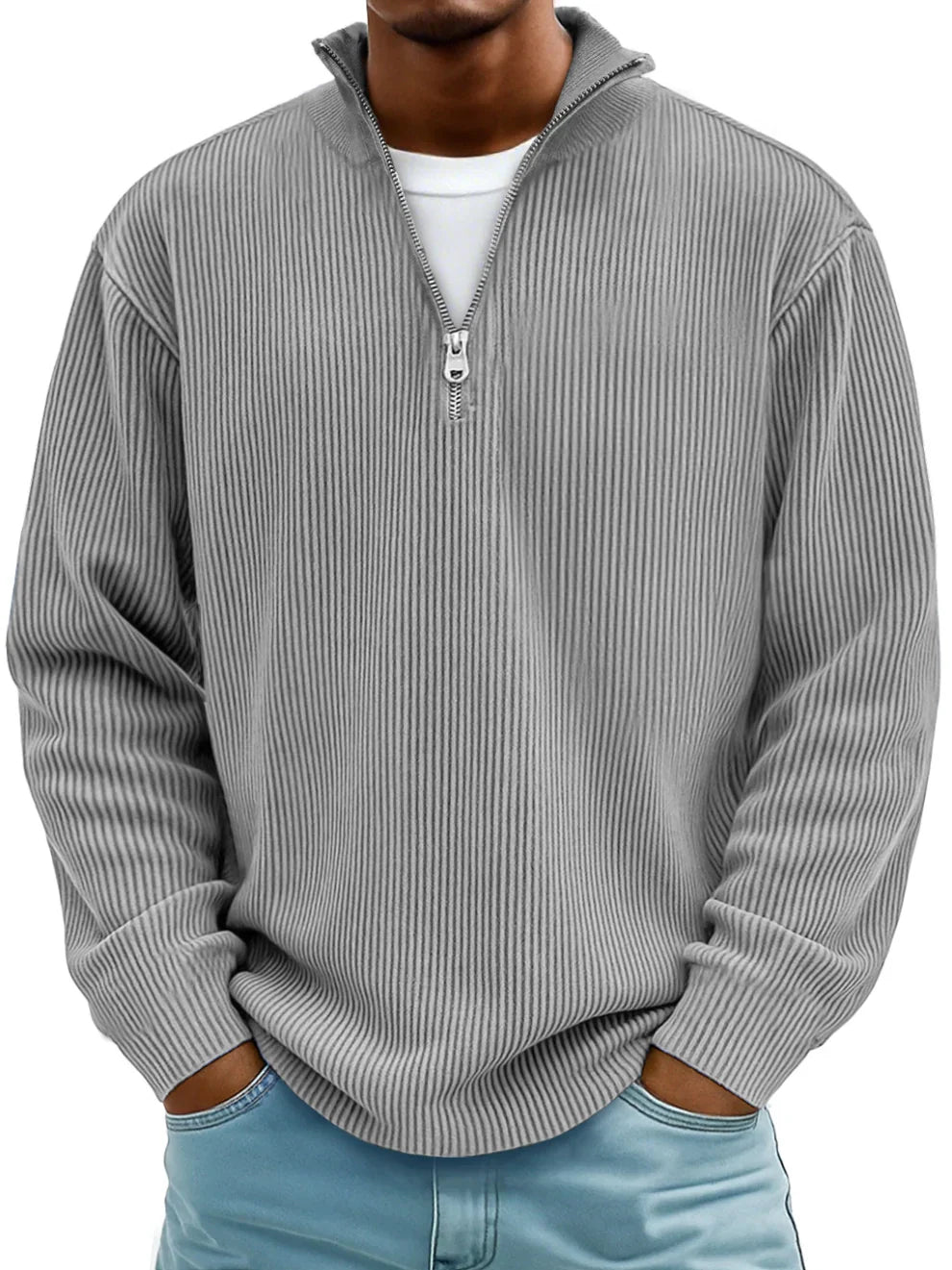 Vireon | Men's Half Zip Jumper Relaxed Fit Durable Knit Casual Pullover Sweater Layer-Men's Sweater-Grey-S-