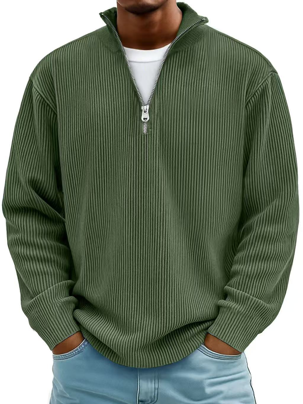 Vireon | Men's Half Zip Jumper Relaxed Fit Durable Knit Casual Pullover Sweater Layer-Men's Sweater-Army Green-S-