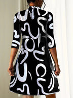 Alanna Women's Mini Dress - Round Neck 3/4 Sleeve Summer Style-Floral Printed Dress-Black-XS-Camoufit
