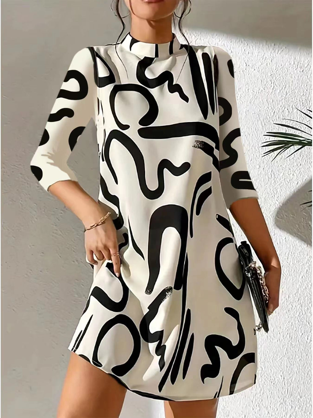 Alanna Women's Mini Dress - Round Neck 3/4 Sleeve Summer Style-Floral Printed Dress-White-XS-Camoufit