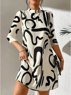 Alanna Women's Mini Dress - Round Neck 3/4 Sleeve Summer Style-Floral Printed Dress-White-XS-Camoufit