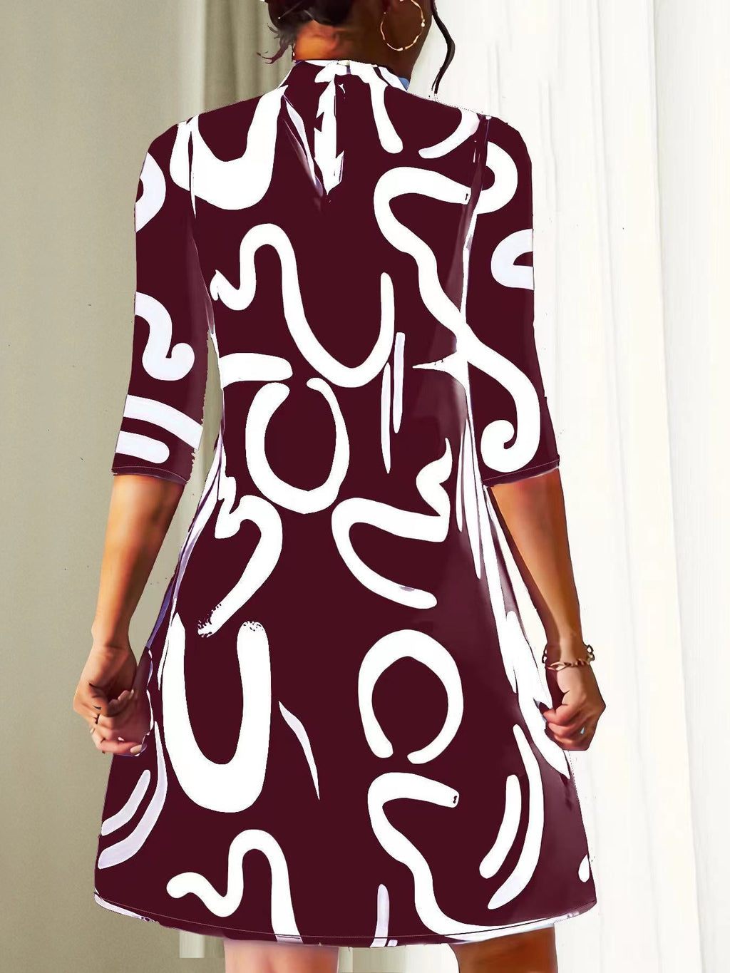 Alanna Women's Mini Dress - Round Neck 3/4 Sleeve Summer Style-Floral Printed Dress-Black-XS-Camoufit