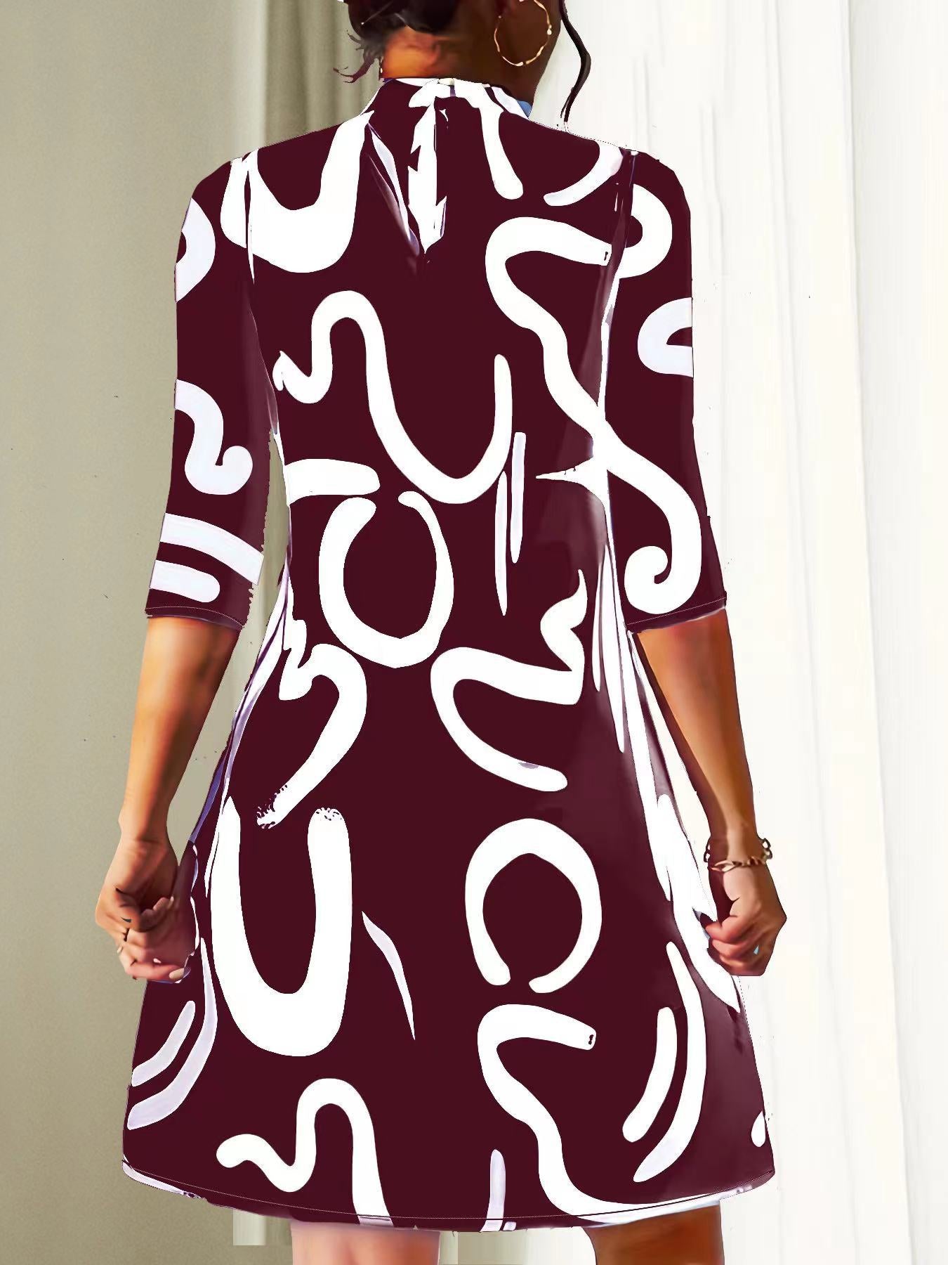 Alanna Women's Mini Dress - Round Neck 3/4 Sleeve Summer Style-Floral Printed Dress-Black-XS-Camoufit