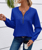 Alice Women's Zipper Sweater – Cozy Loose Fit Knit Pullover-Women's Sweater-CAMOUFIT-Blue-S-Camoufit