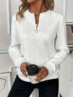 Alice Women's Zipper Sweater – Cozy Loose Fit Knit Pullover-Women's Sweater-CAMOUFIT-White Black Zipper-S-Camoufit