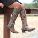 Aléora | Vintage High-Cut Boots for Women – Studded Chunky Heel Fit-Women's Cowboy Boots-Brown-3-Camoufit